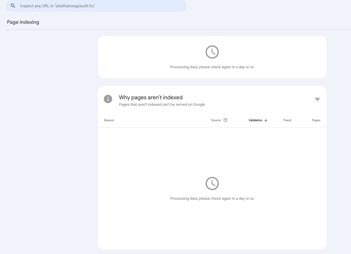 Google Search Console — „Processing data, please check again in a day or so"